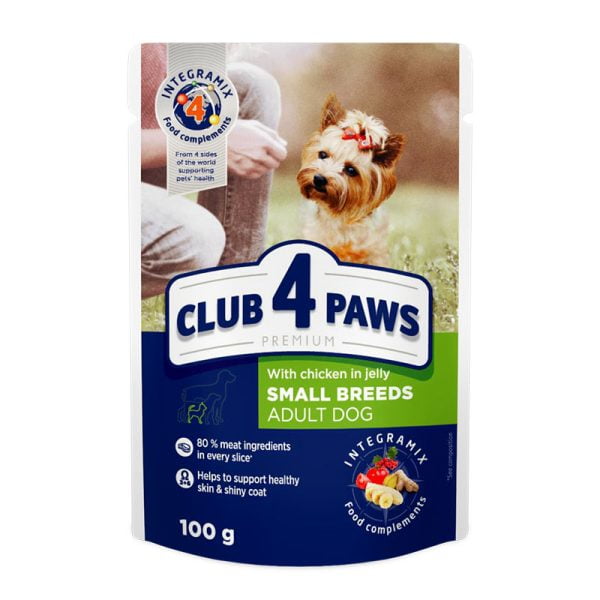 club 4 paws premium plic dog adult pui in aspic 100gr
